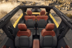 Colors and materials are inspired by natural palettes and outdoor gear in this prototype version of the all-new 2021 Bronco (not representative of production model). With off-road functionality paramount, materials are tough and rugged. (Static display on private property with aftermarket accessories not available for sale.)