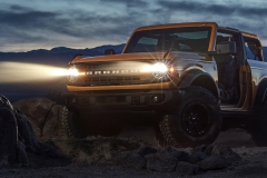 Pre-production 2021 two-door Bronco Black Diamond series in Cyber Orange Metallic Tri-Coat with Sasquatch™ off-road package.